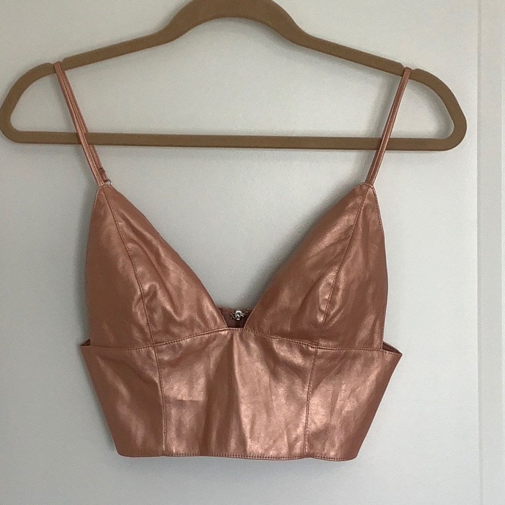 Forever 21 Rose Gold/Peach Faux Leather Crop Top